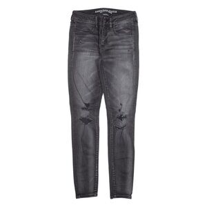American Eagle Super Stretch Black Charcoal Skinny distressed Jeans Sz-4R.   E10